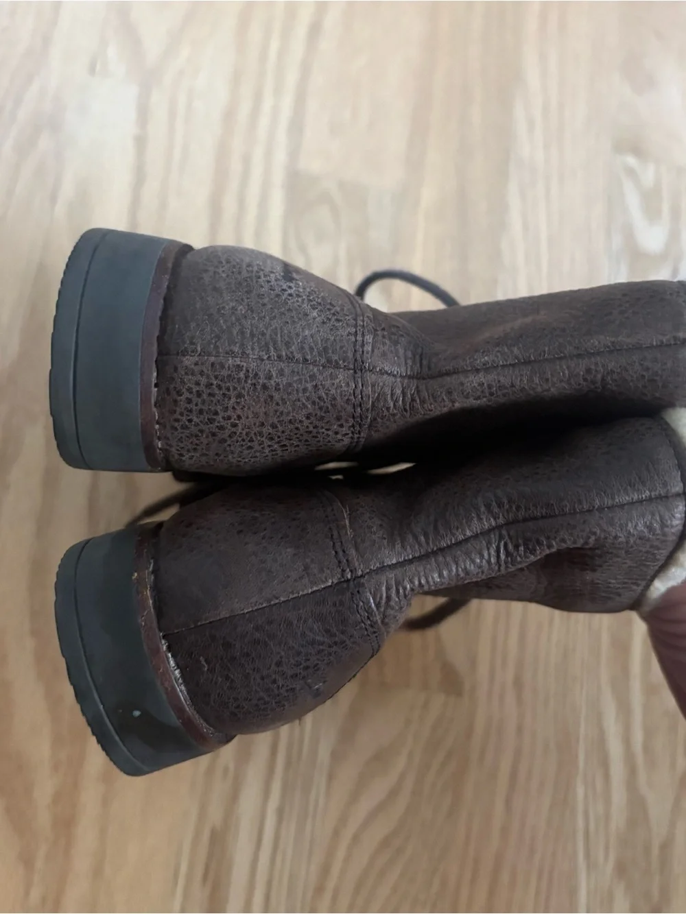 Clarks Brown Kids Lace-Up Shearling-Trim Boots Sz 1.5 Brown Leather